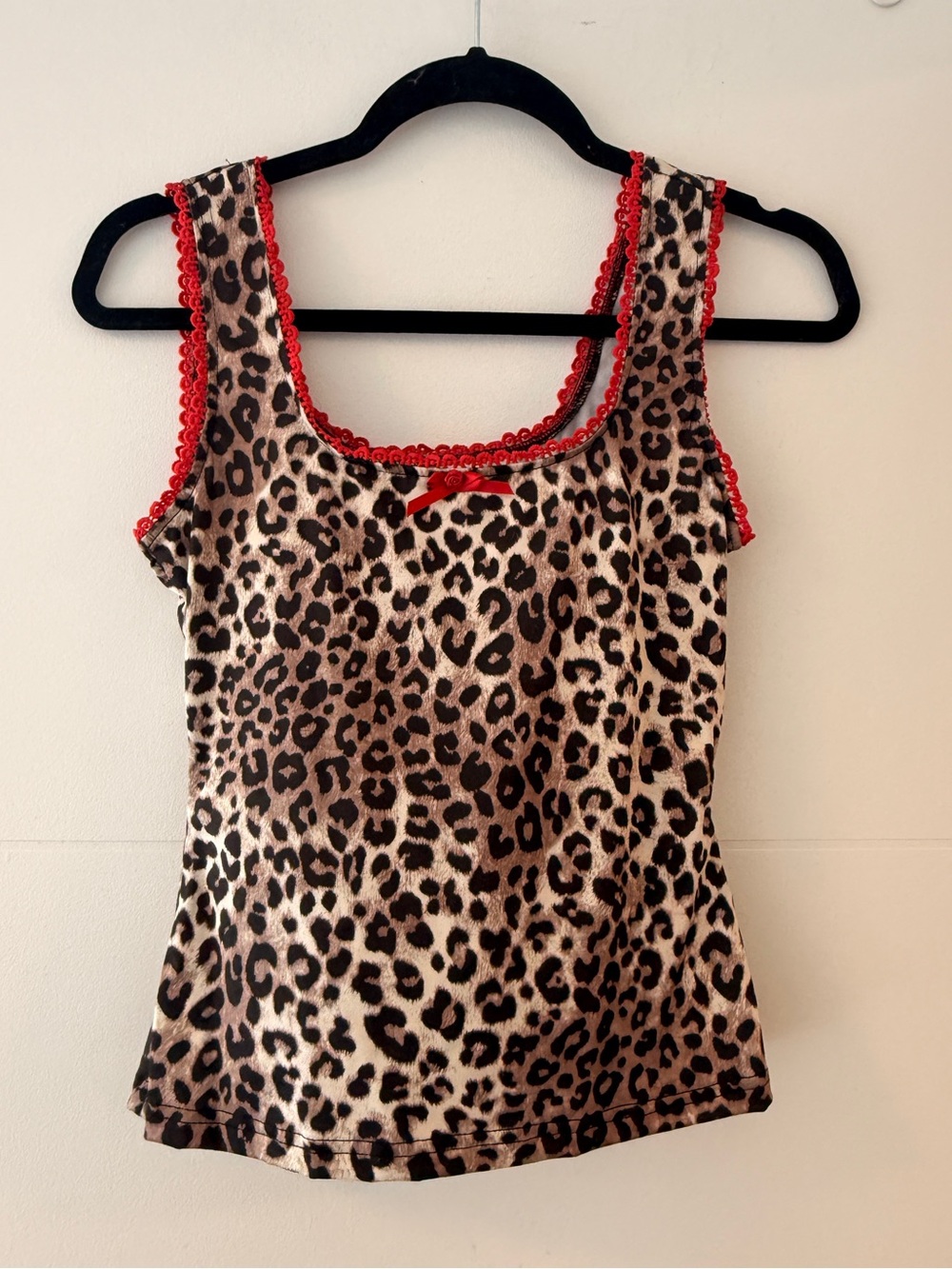 🩵 Leopard Print Red Lace Trim Y2K Tank Top Size XS